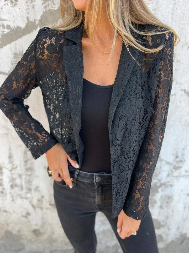 Blazer Dentelle Transparente Noir Femme - Élégance Raffinée