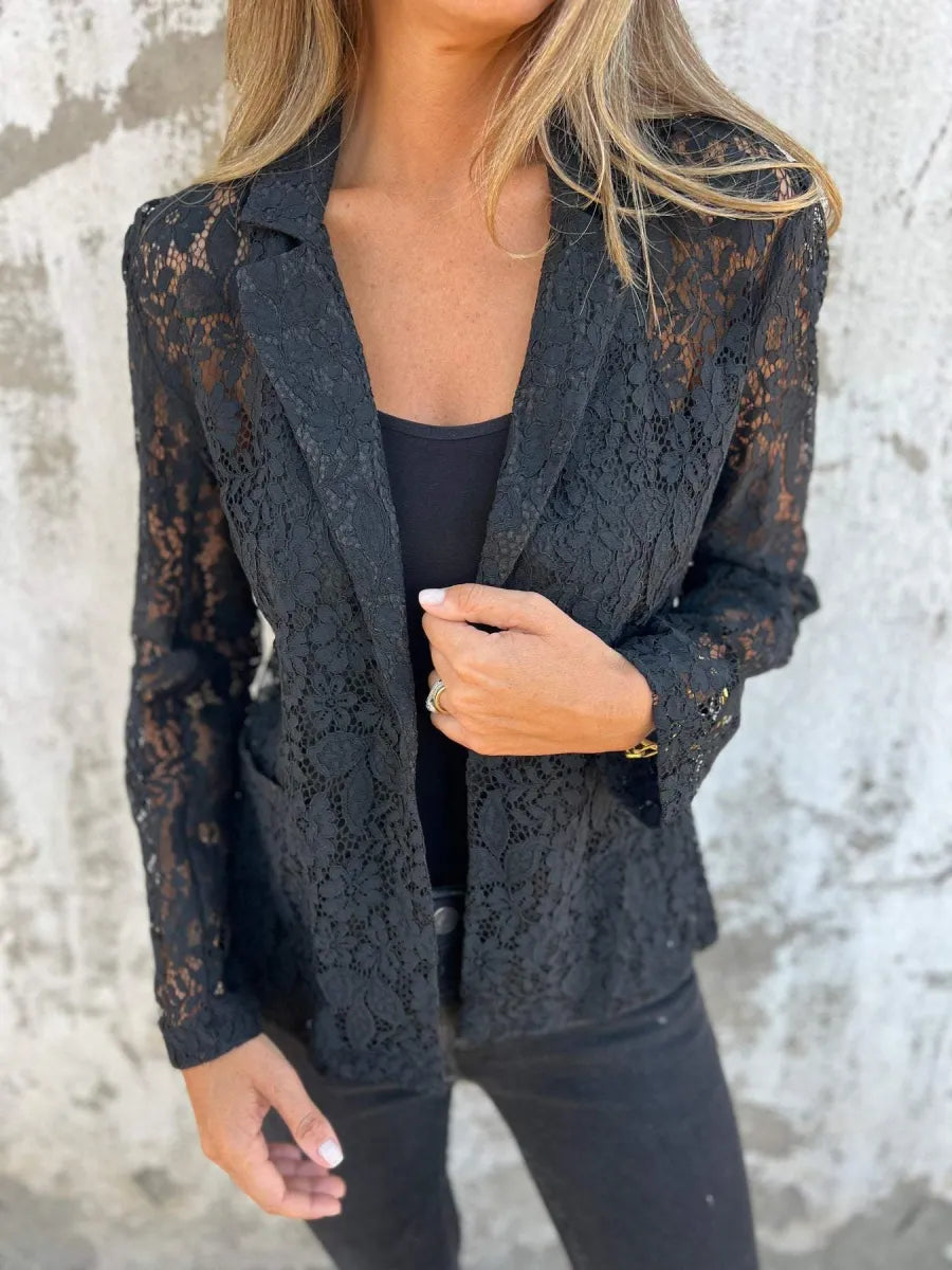 Blazer Dentelle Transparente Noir Femme - Élégance Raffinée