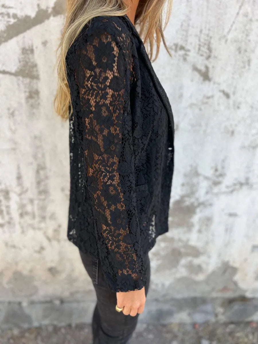 Blazer Dentelle Transparente Noir Femme - Élégance Raffinée