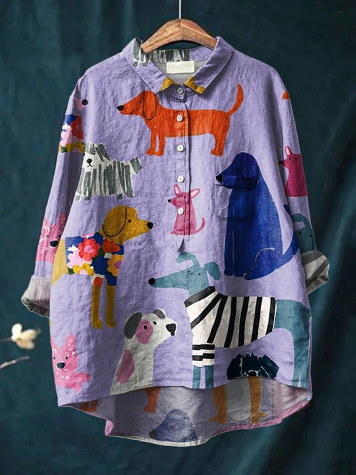 Chemise Oversize Imprimé Chiens Femme - Style Fun Confort