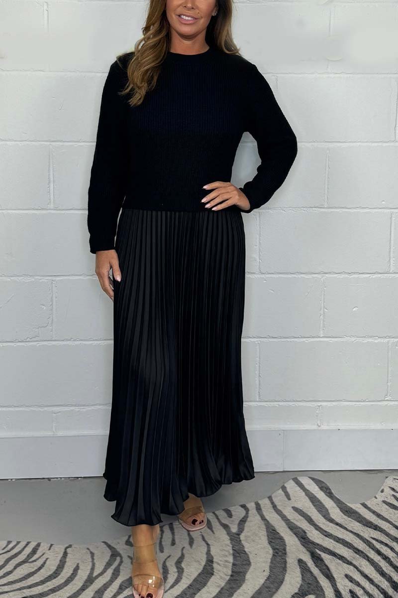 Ensemble Pull Laine Mélangée & Jupe Plissée Longue | Confort Chic