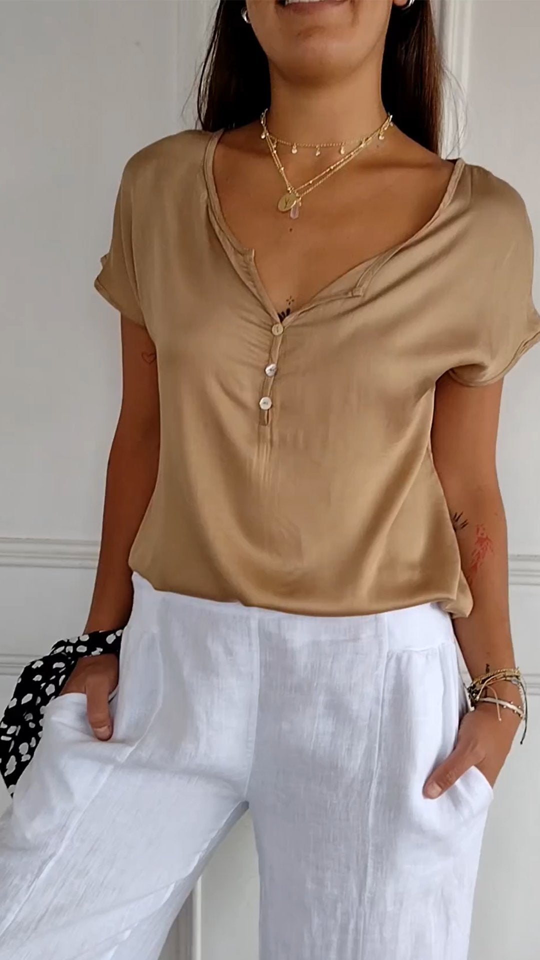 Blouse Boutonnée Femme Chic Fluide Manches Courtes Été