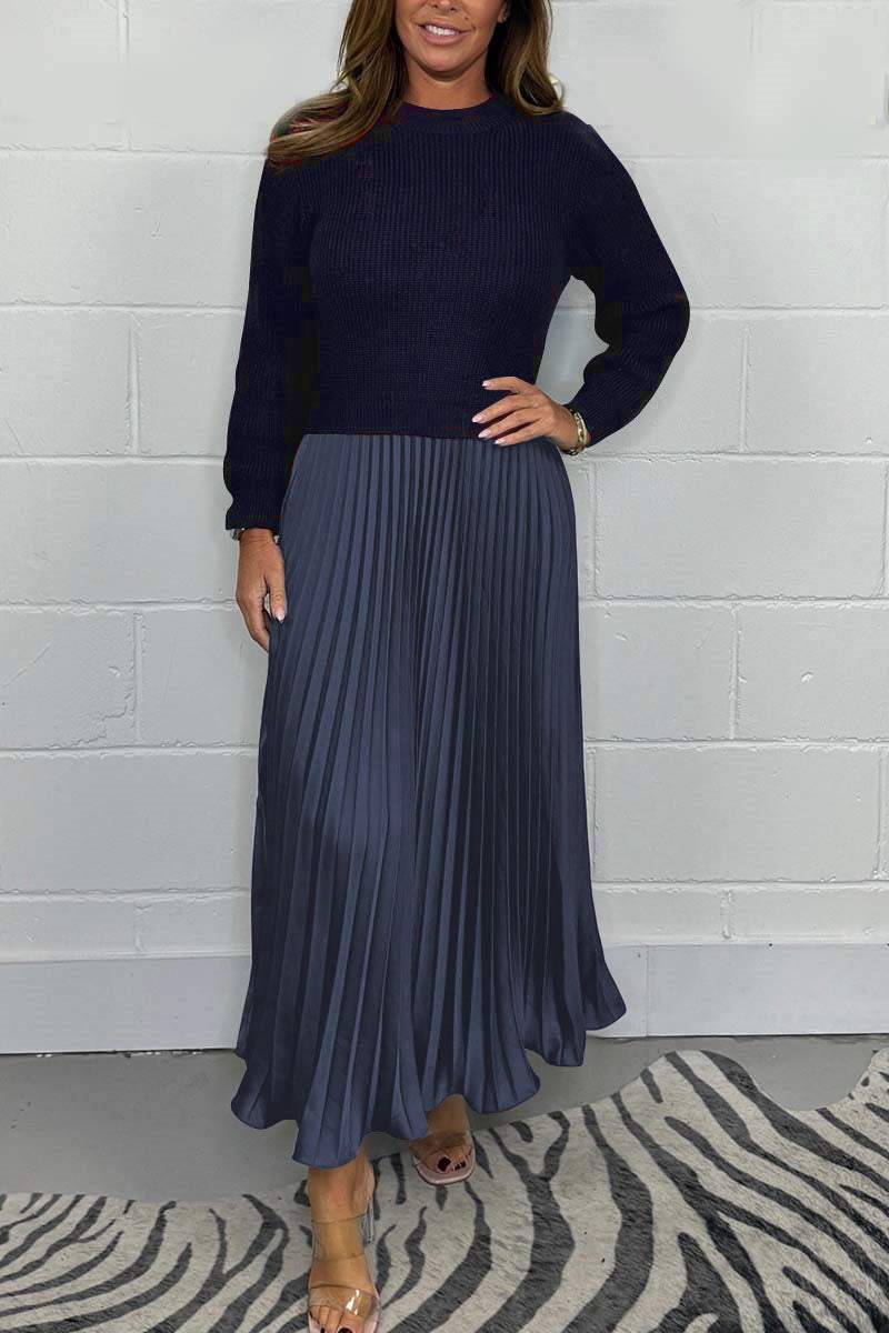 Ensemble Pull Laine Mélangée & Jupe Plissée Longue | Confort Chic