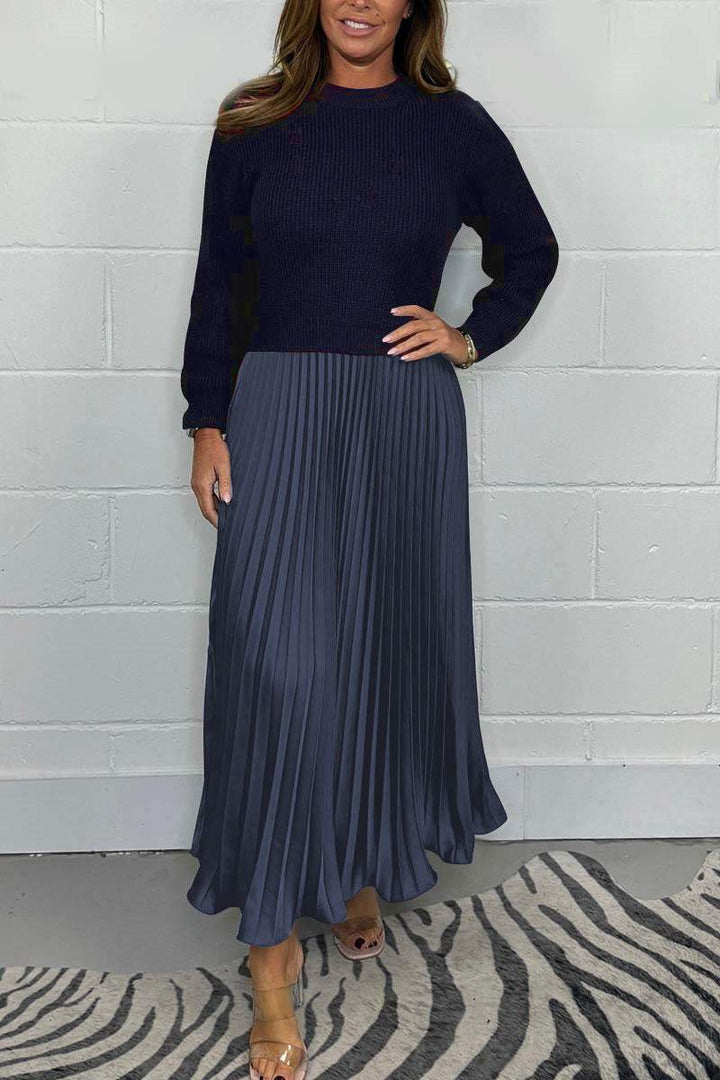 Ensemble Pull Laine Mélangée & Jupe Plissée Longue | Confort Chic