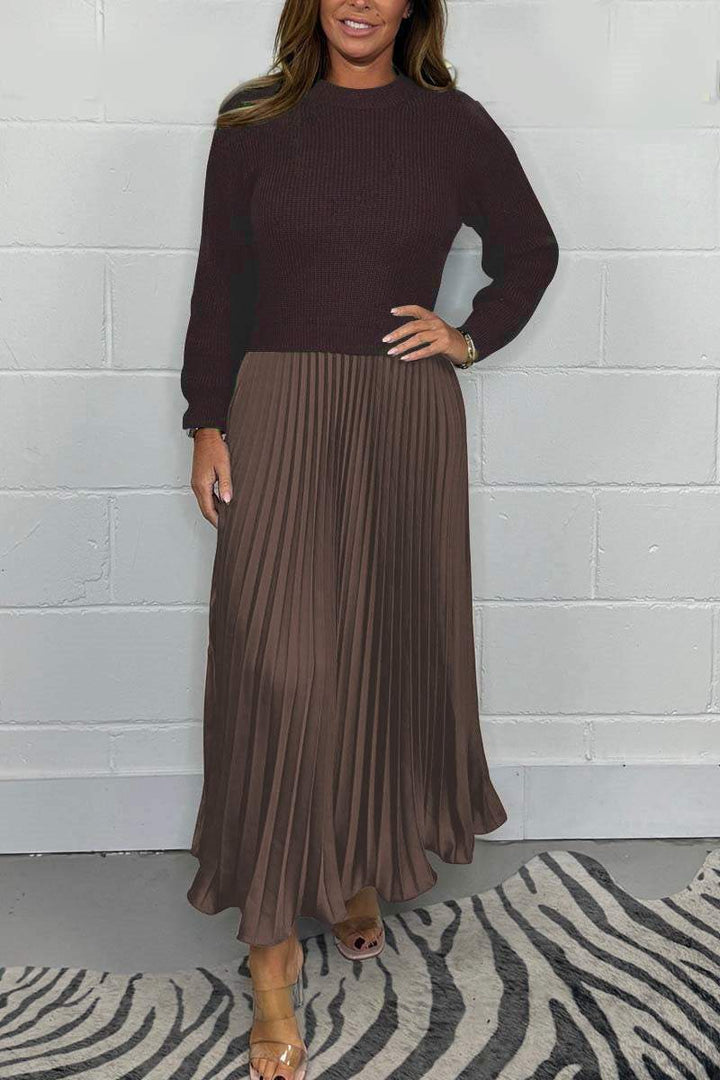 Ensemble Pull Laine Mélangée & Jupe Plissée Longue | Confort Chic