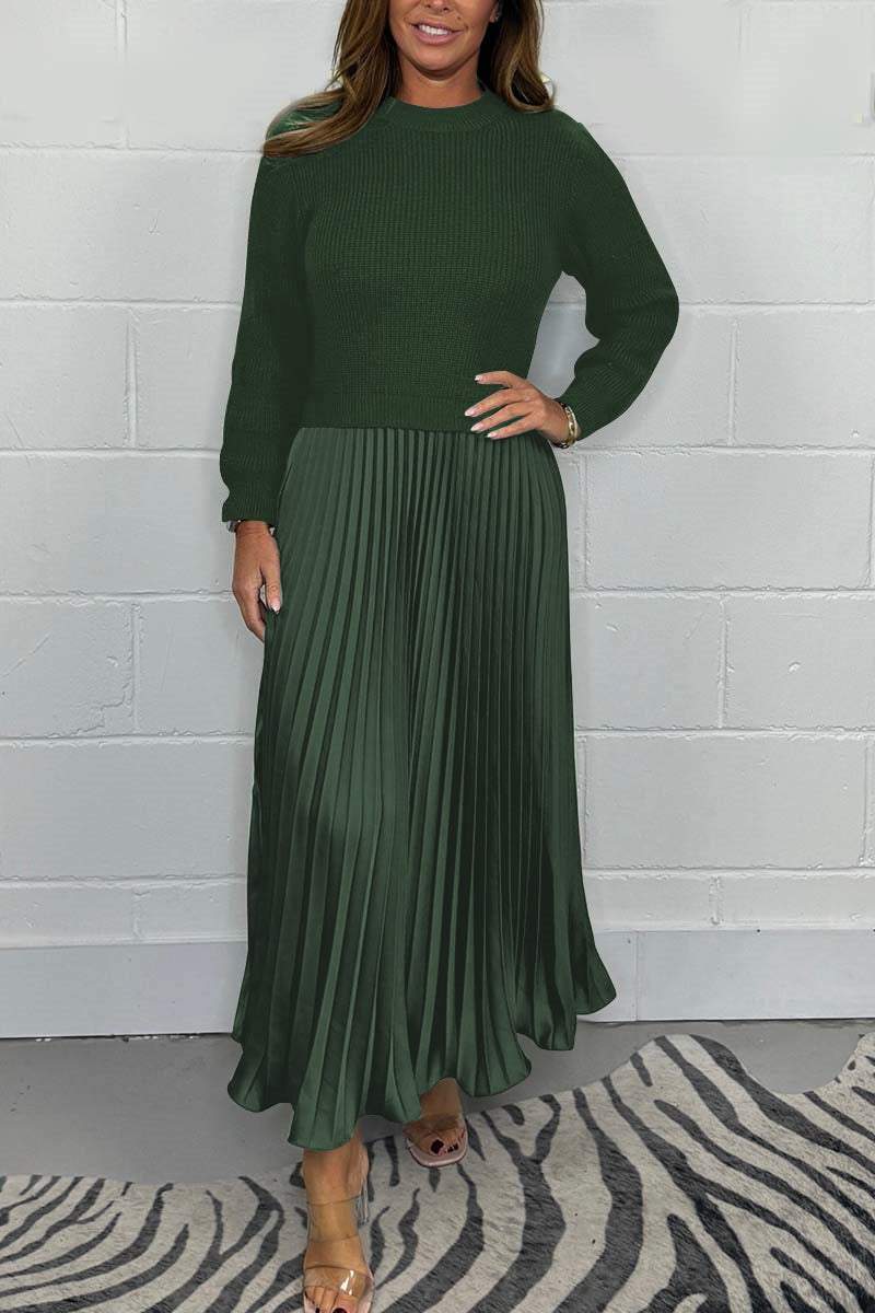 Ensemble Pull Laine Mélangée & Jupe Plissée Longue | Confort Chic