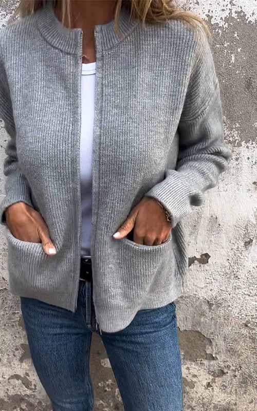 Veste Zippée Laine Femme/Homme Chaude Élégante Minimaliste