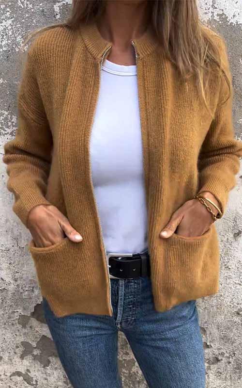 Veste Zippée Laine Femme/Homme Chaude Élégante Minimaliste