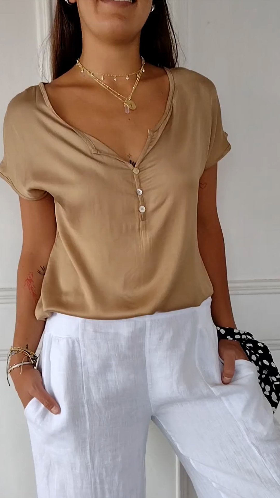 Blouse Boutonnée Femme Chic Fluide Manches Courtes Été