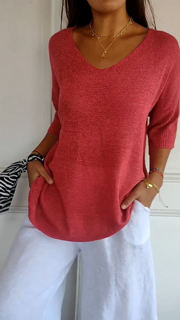 Anika – Top tricoté femme à col V | Élégance intemporelle et confort