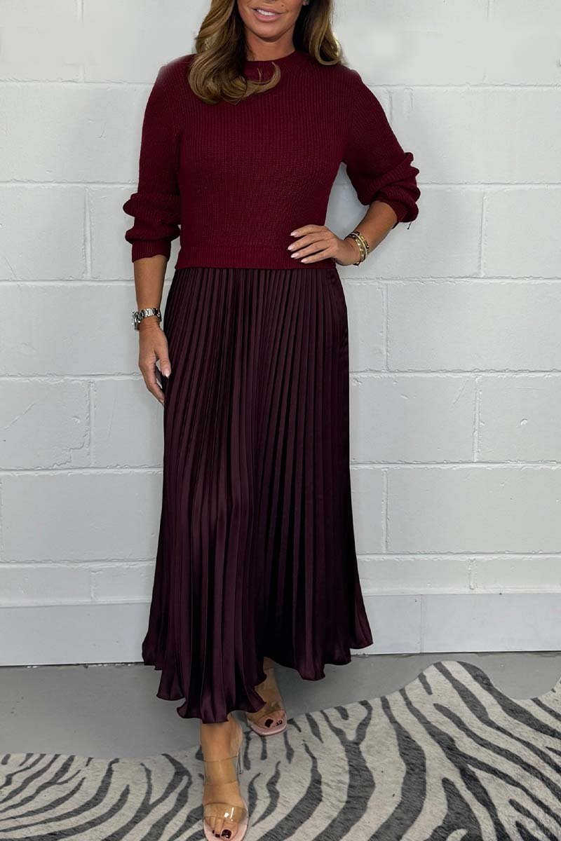 Ensemble Pull Laine Mélangée & Jupe Plissée Longue | Confort Chic