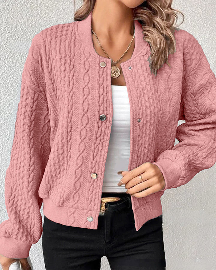 Blouson Tricoté Torsadé Boutons - Casual Chic Chaleur Élégance