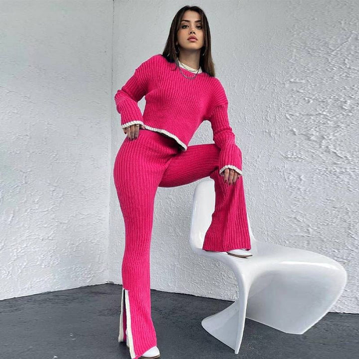 Ensemble Tricot Confort Chic : Pull Crop & Pantalon Évasé