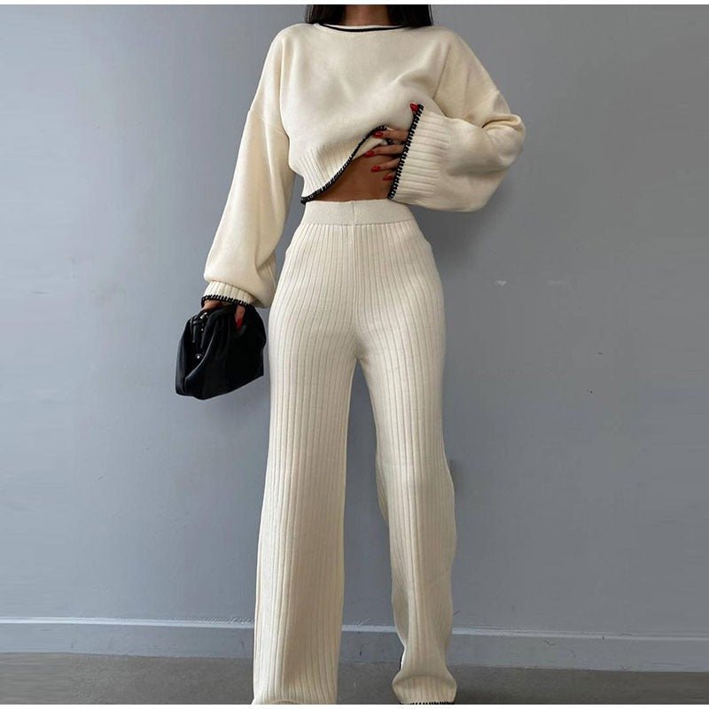 Ensemble Tricot Confort Chic : Pull Crop & Pantalon Évasé