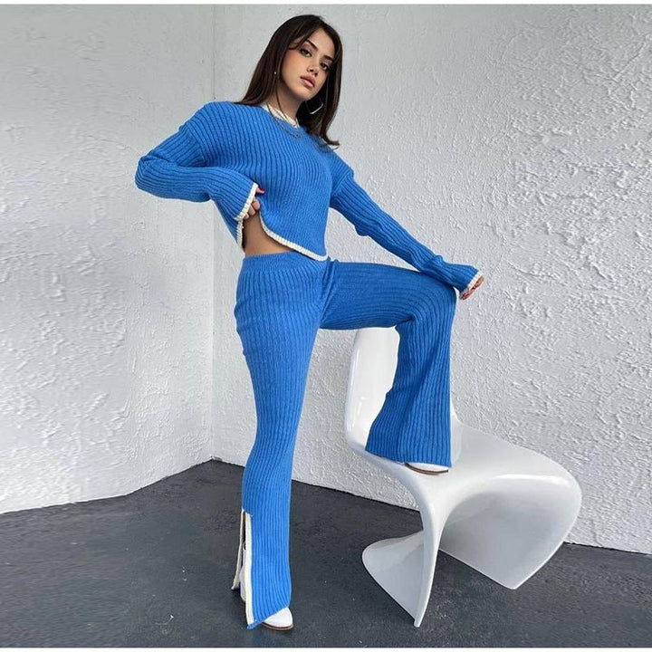 Ensemble Tricot Confort Chic : Pull Crop & Pantalon Évasé