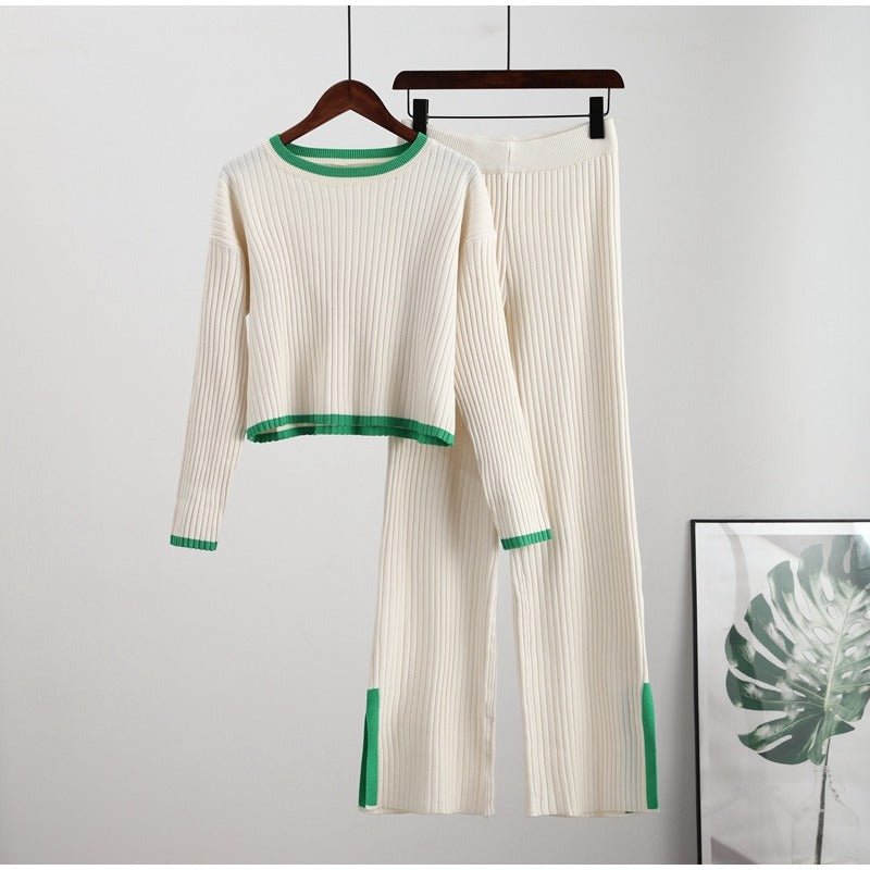 Ensemble Tricot Confort Chic : Pull Crop & Pantalon Évasé
