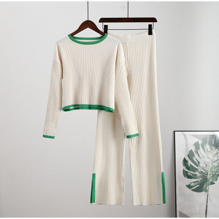 Ensemble Tricot Confort Chic : Pull Crop & Pantalon Évasé