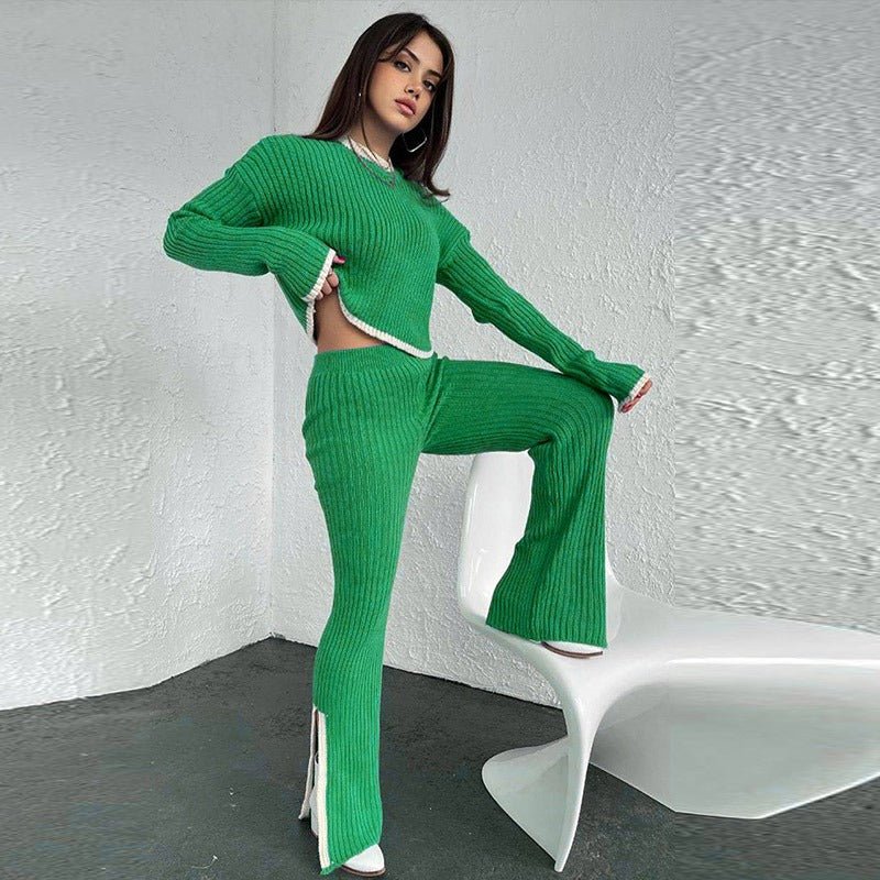 Ensemble Tricot Confort Chic : Pull Crop & Pantalon Évasé