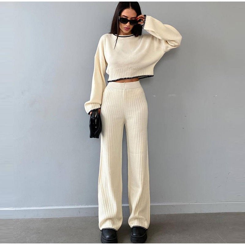 Ensemble Tricot Confort Chic : Pull Crop & Pantalon Évasé