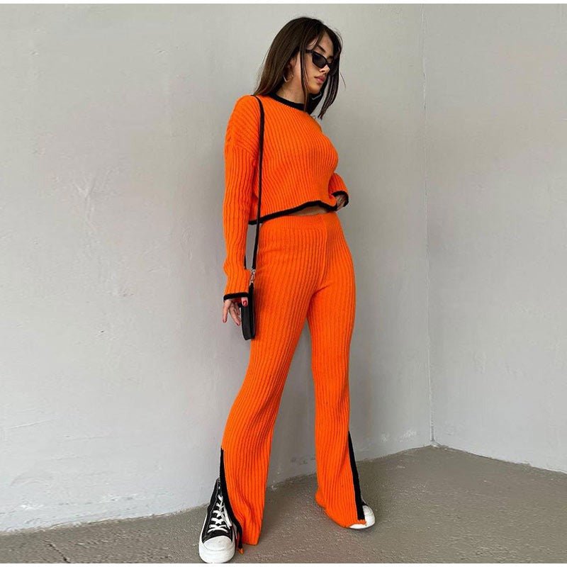 Ensemble Tricot Confort Chic : Pull Crop & Pantalon Évasé