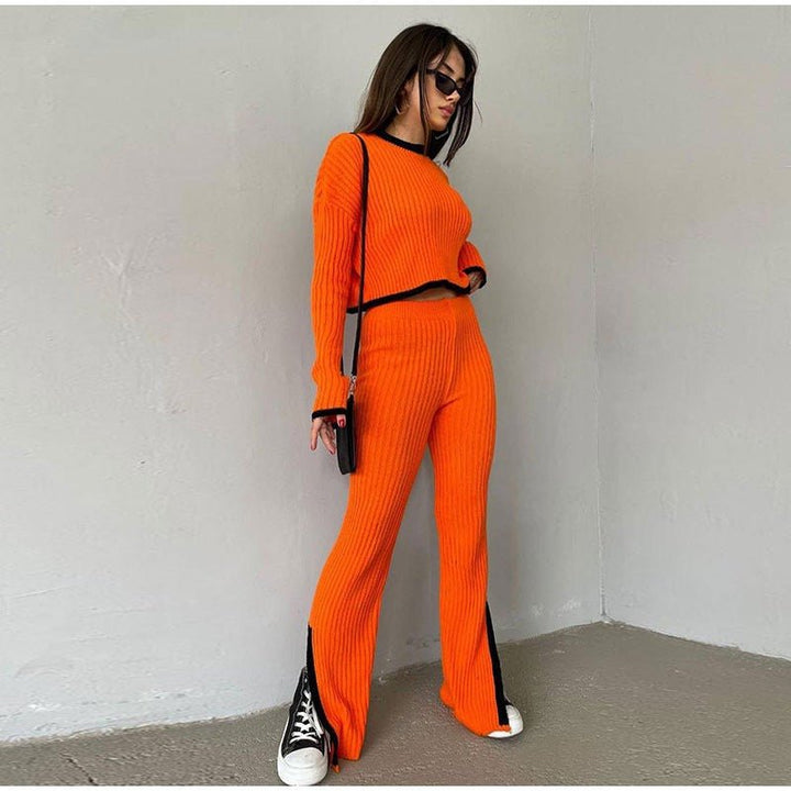 Ensemble Tricot Confort Chic : Pull Crop & Pantalon Évasé