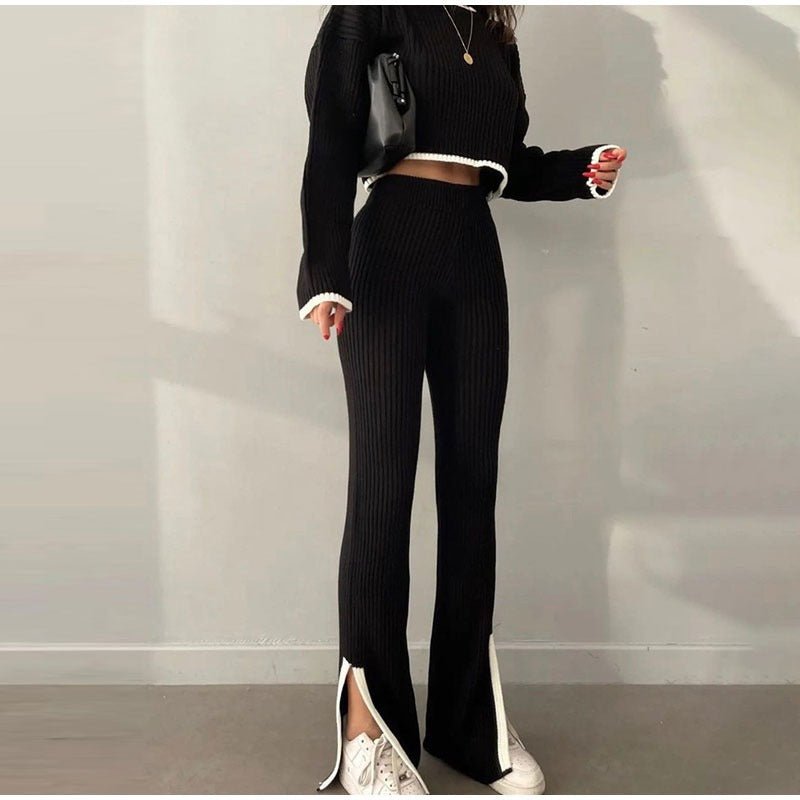 Ensemble Tricot Confort Chic : Pull Crop & Pantalon Évasé