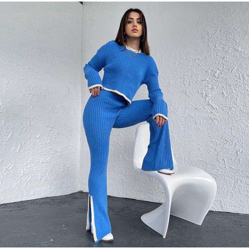 Ensemble Tricot Confort Chic : Pull Crop & Pantalon Évasé