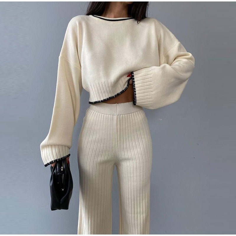 Ensemble Tricot Confort Chic : Pull Crop & Pantalon Évasé