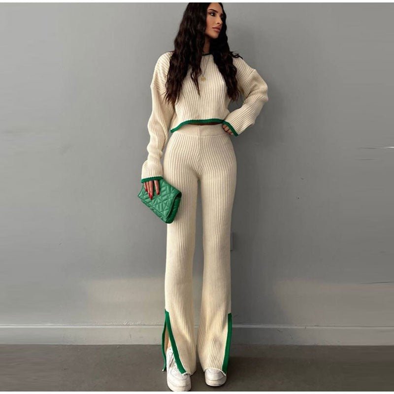 Ensemble Tricot Confort Chic : Pull Crop & Pantalon Évasé