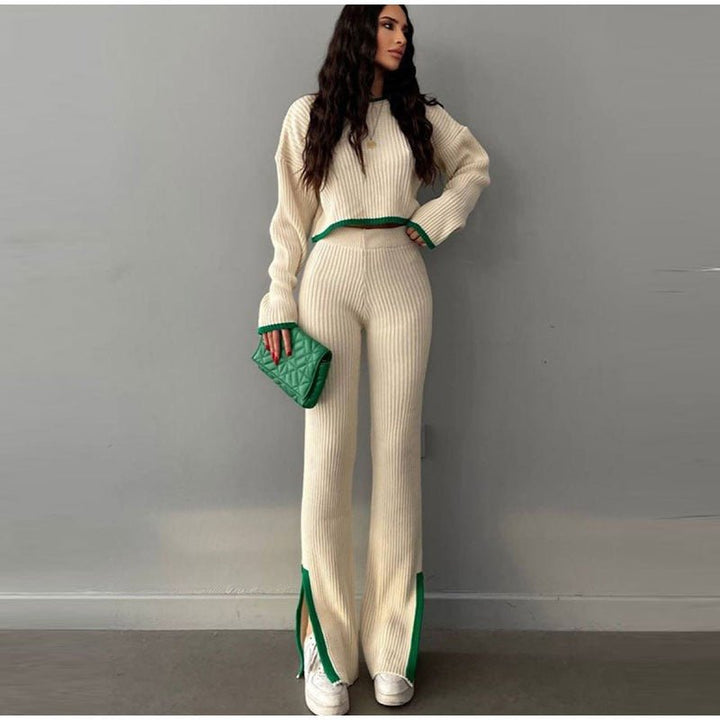 Ensemble Tricot Confort Chic : Pull Crop & Pantalon Évasé
