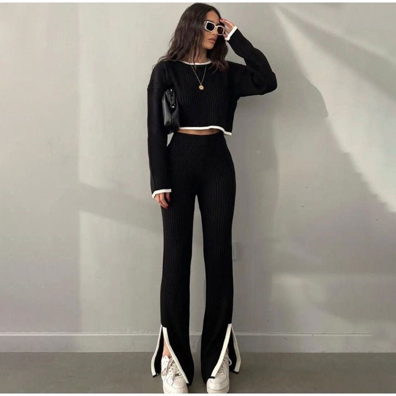 Ensemble Tricot Confort Chic : Pull Crop & Pantalon Évasé