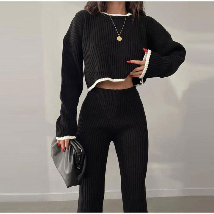 Ensemble Tricot Confort Chic : Pull Crop & Pantalon Évasé