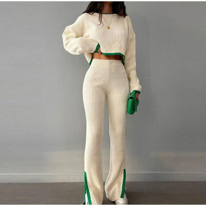 Ensemble Tricot Confort Chic : Pull Crop & Pantalon Évasé