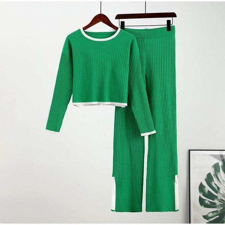 Ensemble Tricot Confort Chic : Pull Crop & Pantalon Évasé