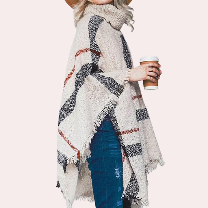 Poncho Tricot Col Montant Femme : Élégance Confortable ADIS Beige