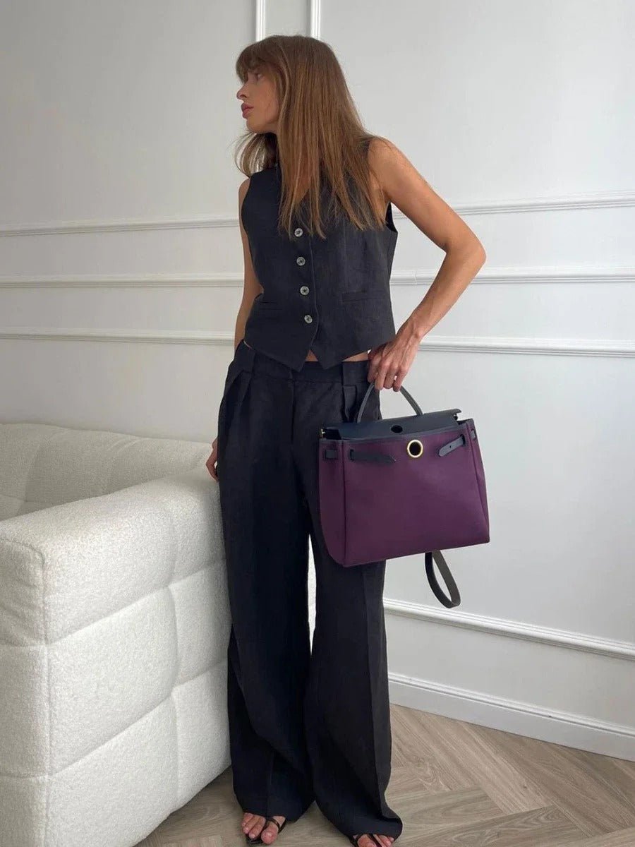 Ensemble Lin Femme - Gilet & Pantalon Fluide - Élégance Été