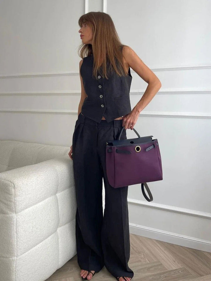 Ensemble Lin Femme - Gilet & Pantalon Fluide - Élégance Été