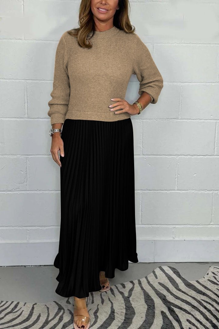 Ensemble Pull Laine Mélangée & Jupe Plissée Longue | Confort Chic