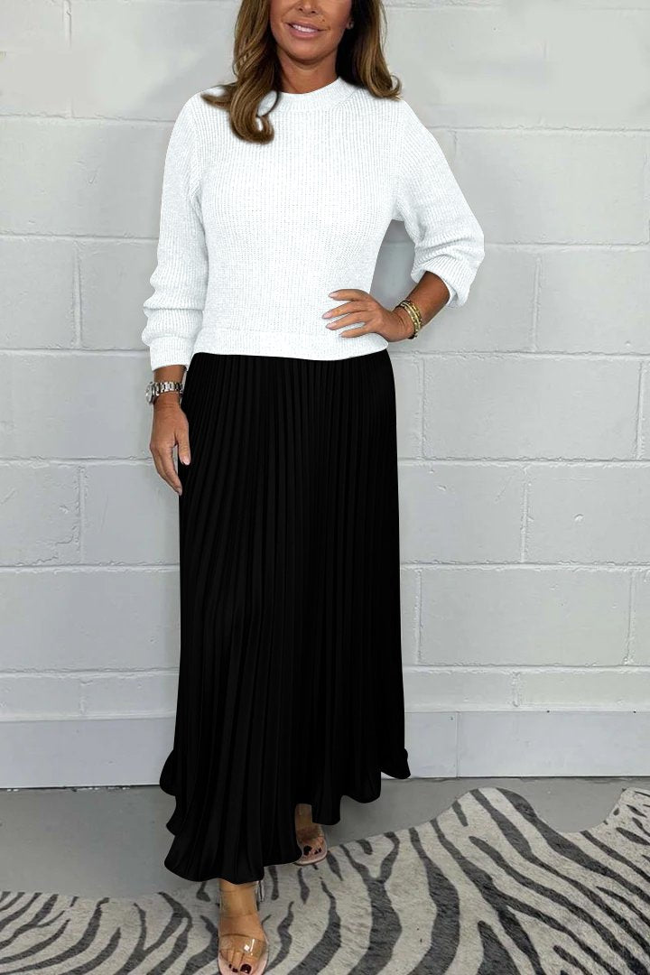 Ensemble Pull Laine Mélangée & Jupe Plissée Longue | Confort Chic