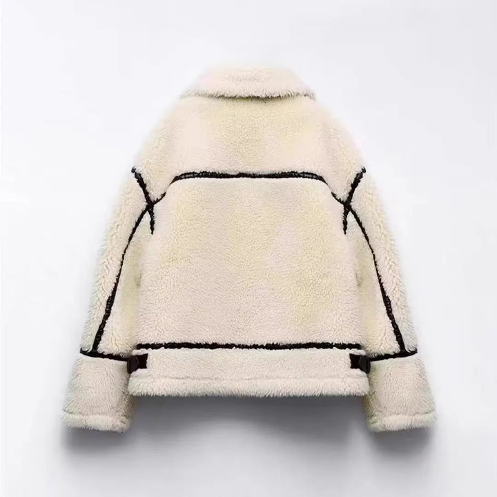 Veste Aviateur Femme Effet Mouton Beige - Doublure Chaude Style Rétro