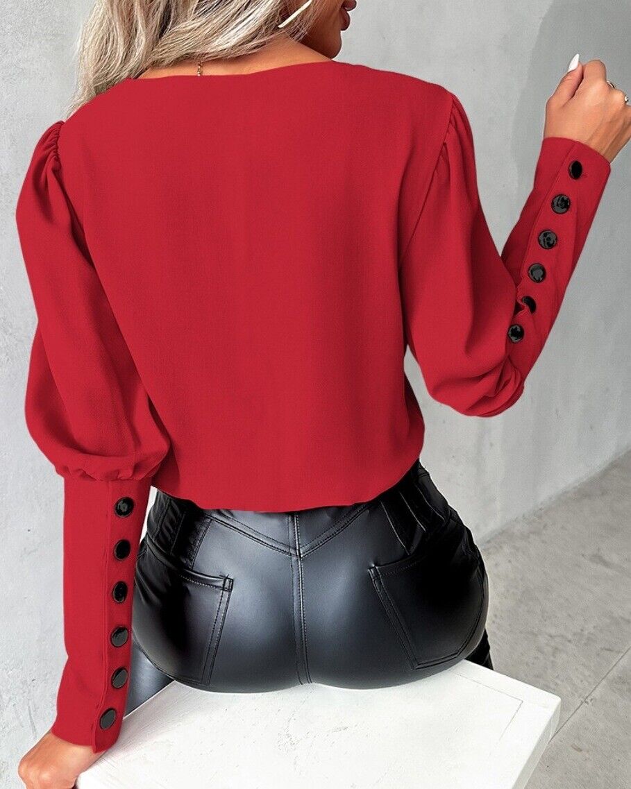 Chemisier Britt Femme à Manches Gigot et Boutons – Élégance Chic