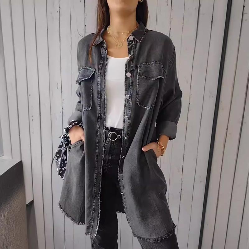 Veste Chemise Denim Femme Oversize - Décontractée & Polyvalente