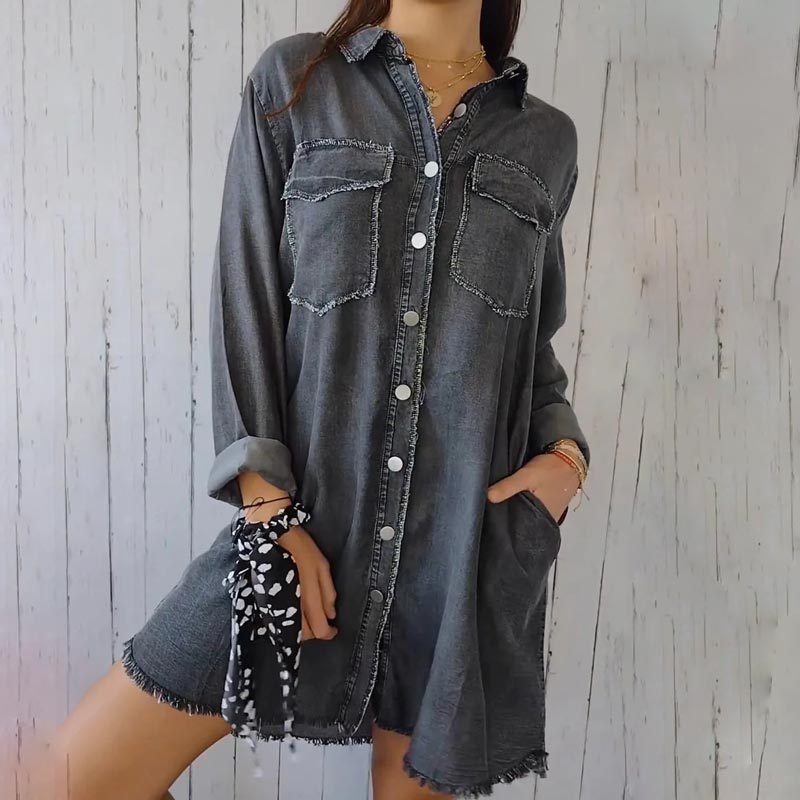 Veste Chemise Denim Femme Oversize - Décontractée & Polyvalente