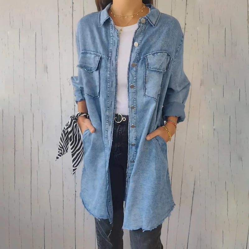 Veste Chemise Denim Femme Oversize - Décontractée & Polyvalente