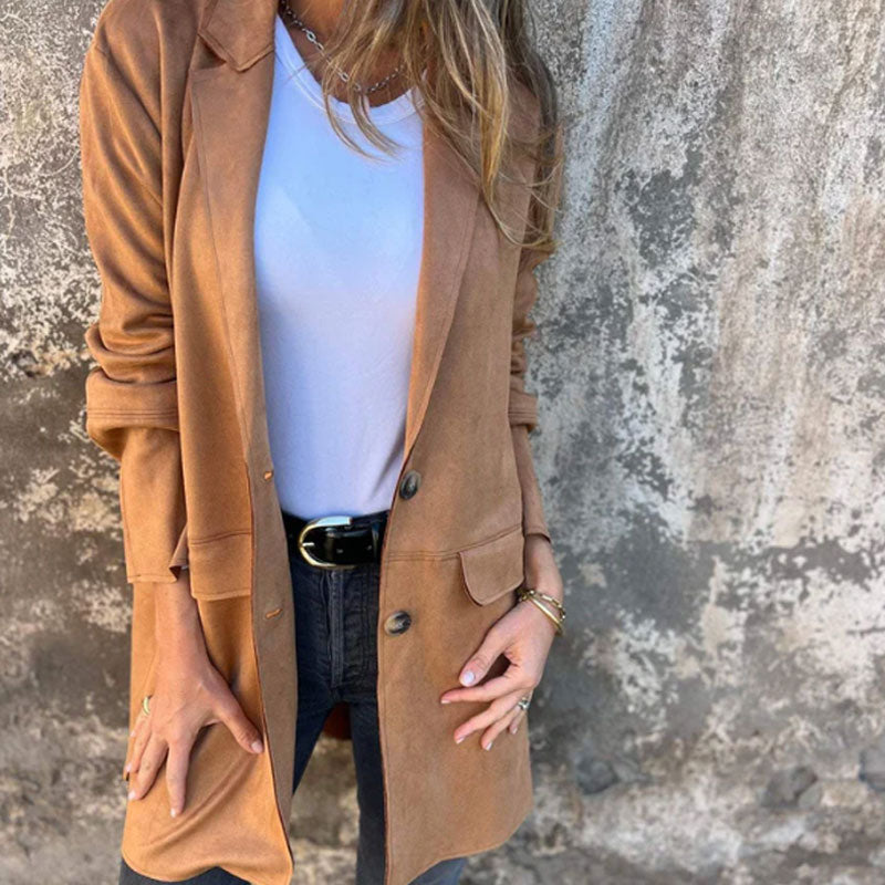 Blazer Long en Suédine – L’Atout Chic de Votre Garde-Robe