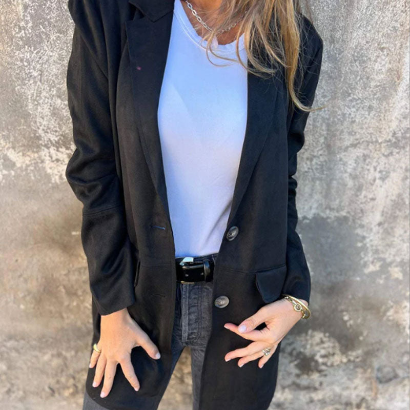 Blazer Long en Suédine – L’Atout Chic de Votre Garde-Robe