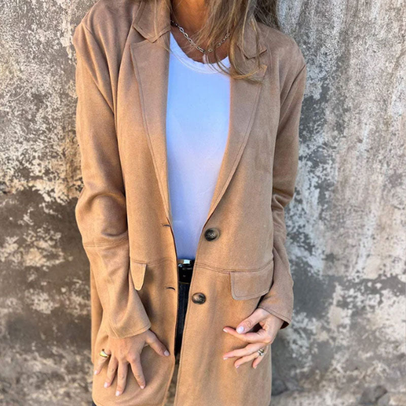 Blazer Long en Suédine – L’Atout Chic de Votre Garde-Robe