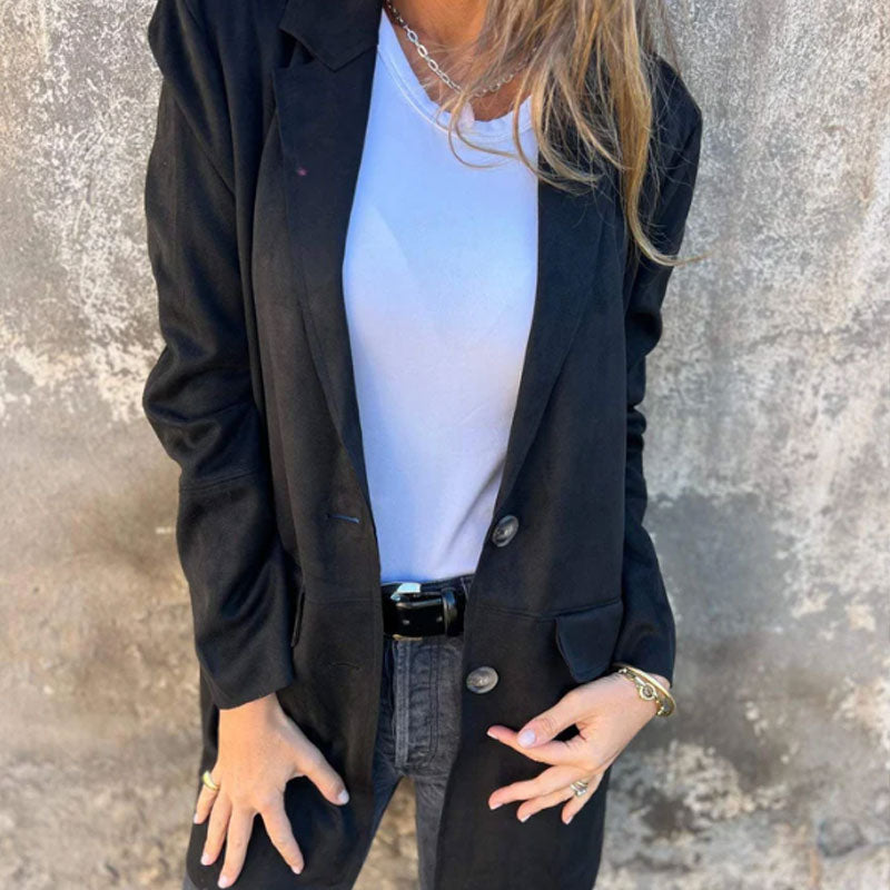 Blazer Long en Suédine – L’Atout Chic de Votre Garde-Robe