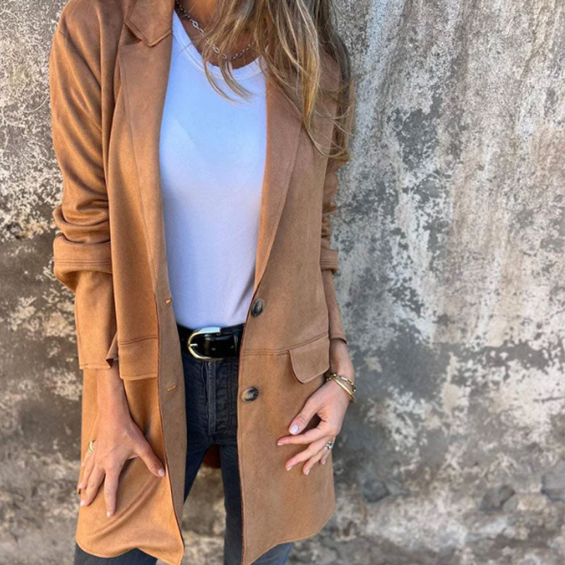 Blazer Long en Suédine – L’Atout Chic de Votre Garde-Robe