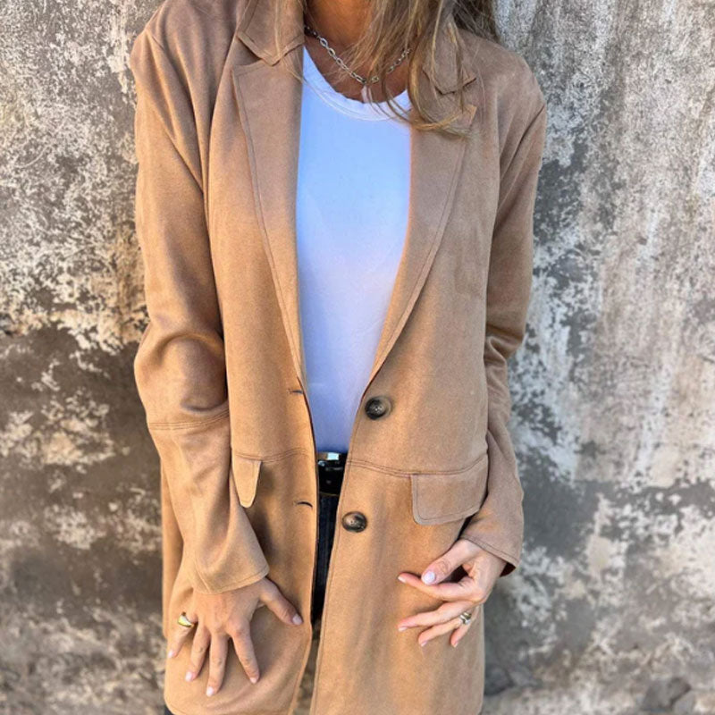 Blazer Long en Suédine – L’Atout Chic de Votre Garde-Robe